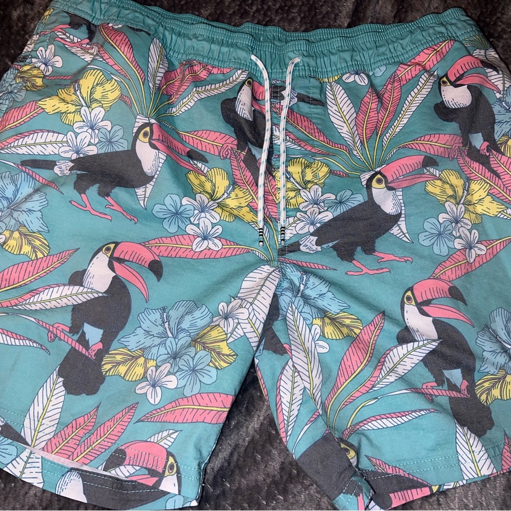 Original Use Mens Lined Swim Trunks in Floral Toucan